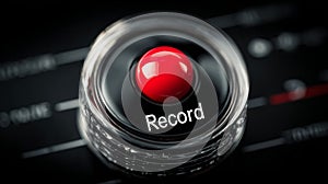 Red record button on dark background close-up