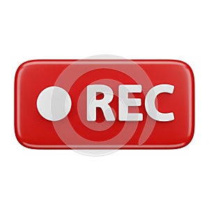 Red Record Button Icon with White Circle and REC Text on White symbol media