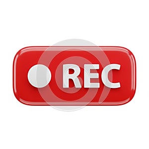 Red Record Button with White Circle and REC Text on White Background