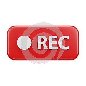 Red Record Button with White Circle and REC Text 3D Render image photo