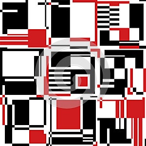 Red, black and white geometric elements. Abstract seamless pattern. Avant-Garde graphic style design. Vector illustration