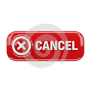 Red Rectangular Button With White X Symbol And CANCEL Text On White Background cancel
