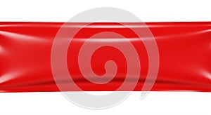 Red rectangular inflatable object with smooth, glossy surface. Central concave