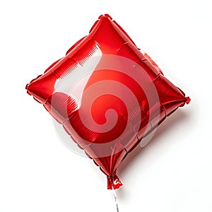 Red rectangular-shaped foil balloon isolated on white background