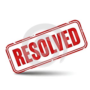 Red rectangular stamp with the word resolved isolated on white background