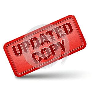 Red rectangular stamp with the words updated copy isolated on white background