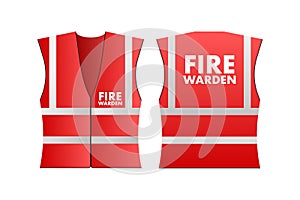 Red reflective warden fire vest for people. Security safety. Vector stock illustration