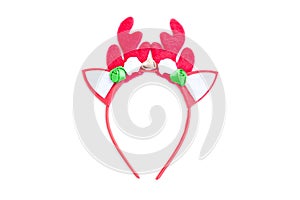 Red reindeer antlers headband isolated on white background