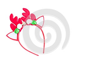 Red reindeer antlers headband isolated on white background