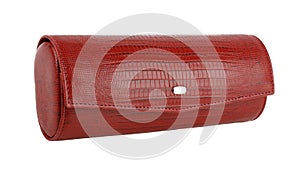 Red reptile skin leather eyeglasses case