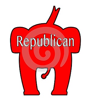 Red Republican Elephant Silhouette On White