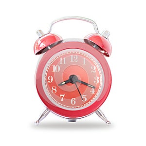 Red Retro Alarm Bell Clock Isolated On White Background,  Concept For Business Deadline