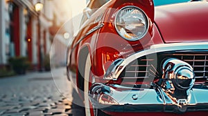red retro car headlight. Close-up