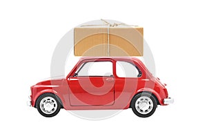 red retro car toy model isolated on white