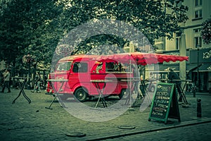 Red retro fast food truck