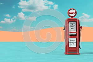 Red Retro Gas Pump Station in the Abstract Desert Landscape. 3d Rendering