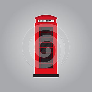 Red retro phone booth flat design vector illustration