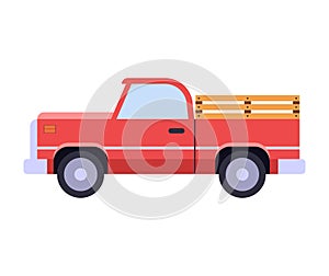 Red retro pickup in a flat design