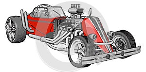 Red retro racing car, illustration, vector