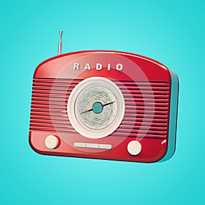 Red retro radio on blue background