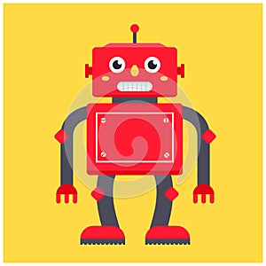 Red retro robot on a yellow background.