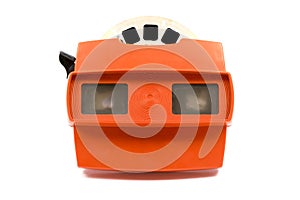 Red retro stereoscope isolated with reels on white background image
