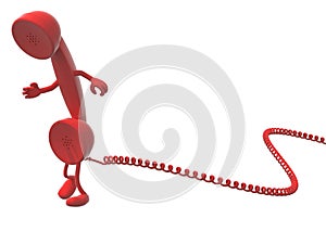 Red retro telephone handset cartoon and cable