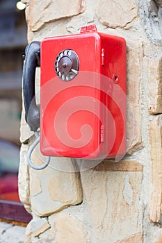 Red retro telephone, payphone