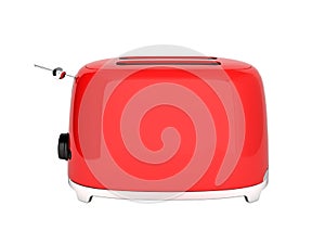 Red retro toaster side view without shadow on white background 3d