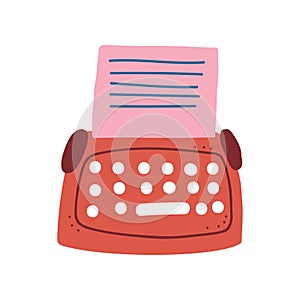 Red Retro Typewriter and Blank Paper Sheet Vector Illustration