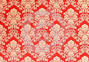 Red retro wallpaper with golden floral texture, victorian design