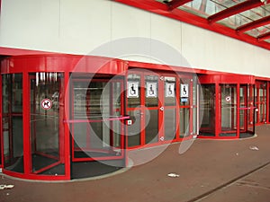 Red revolving doors