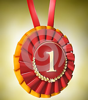 Red ribbon award with gold laurels