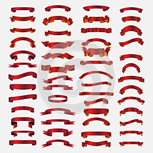 Red ribbon banner collection set. Red Shiny Scroll Frame Template isolated of white background