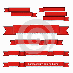 Red ribbon banner flags set. Retro elements collection