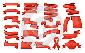 Red ribbon banner set. Isolated blank label banner