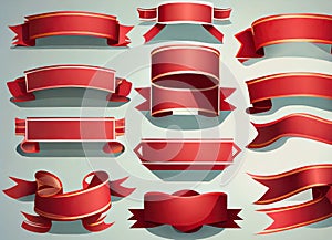 Red Ribbon or Banner Set on White Background - Big Collection, Vector Illustration