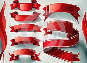 Red Ribbon or Banner Set on White Background - Big Collection, Vector Illustration