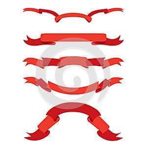 Red ribbon banner set on white, object isolated stock vector illustration