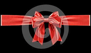 Red ribbon bow on black background. 3d