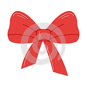 Red ribbon bow Christmas icon in flat style. Vector flat illustration of ribbon bow for decoration