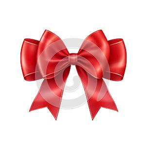 Red Ribbon Bow on isolated background,Shiny Elegance for Celebrations and Victories.