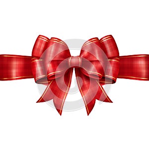 Red Ribbon Bow on isolated background,Shiny Elegance for Celebrations and Victories.