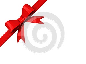 Red ribbon bow isolated on corner white