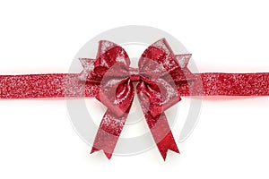 Red ribbon bow isolated on white background