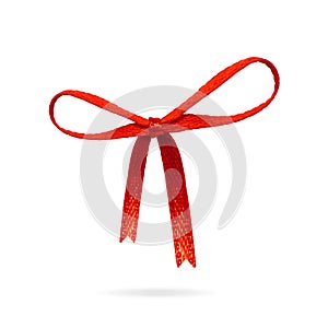 Red ribbon bow isolated on white background. Celebration label for your design.  Clipping paths object