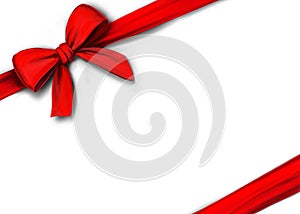 Red ribbon with bow isolated on white background, gift wrapping, art illustration painted with watercolors