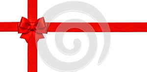 Red ribbon bow isolated on white. Gift card concept photo