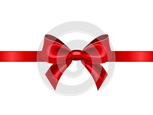 Red ribbon with bow. Vector illustration.