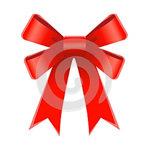 Red ribbon bow. Vector illustration, isolated on white.